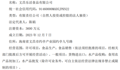 泰和食品子公司文昌乐活食品获营业执照，正式进军食用农产品批发市场